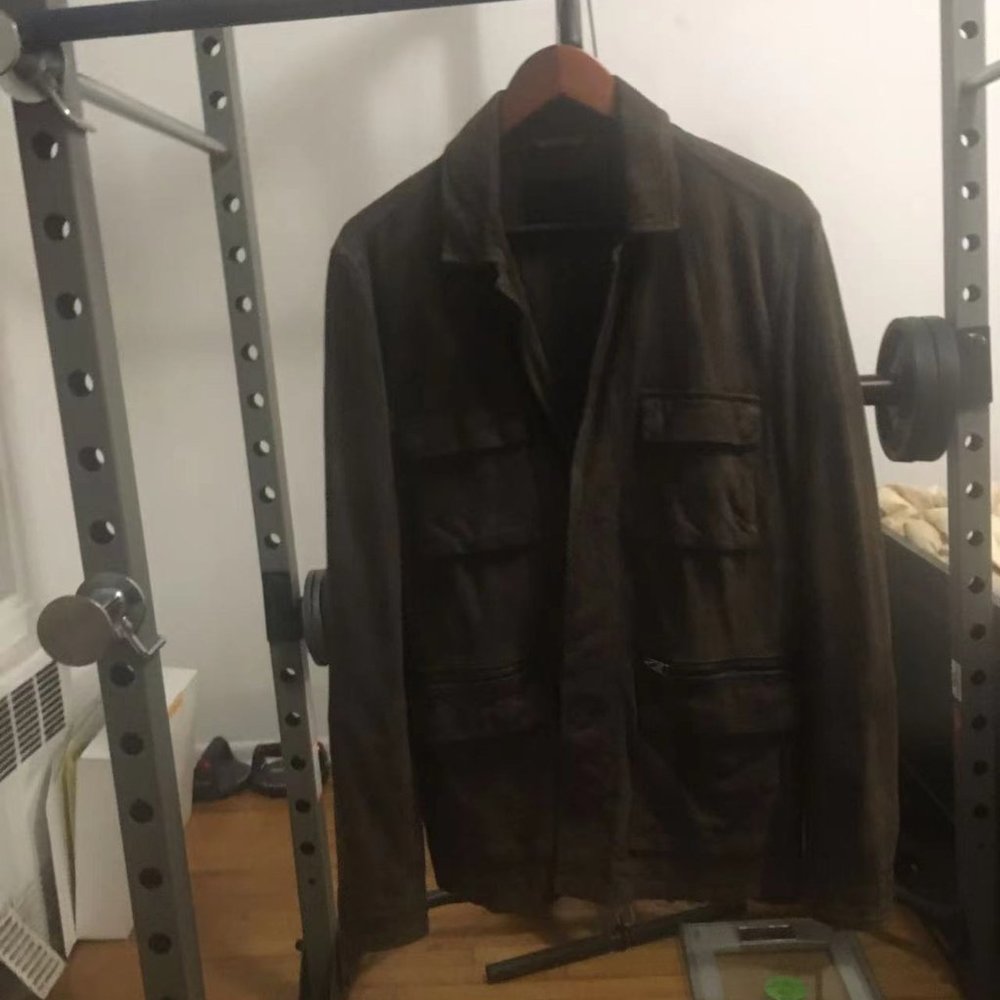 All Saints Civil Jacket Leather Khaki Green-m